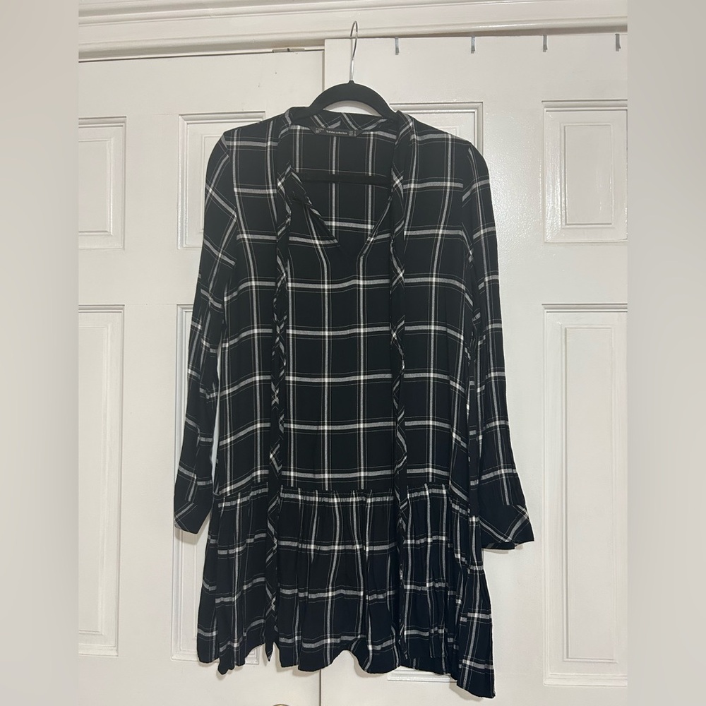 Zara Black and White Checkered Mini Dress